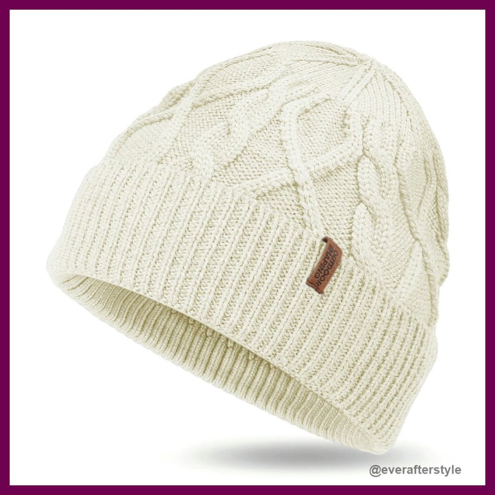 Merino Wool Cable Knit Beanie Unisex Classic Warm Winter Hat